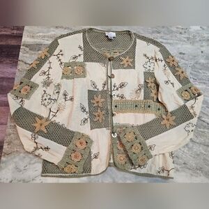 Gunit Fashions Boho Patchwork Crochet Embroidered Jacket Women’s Size 12 100% Co